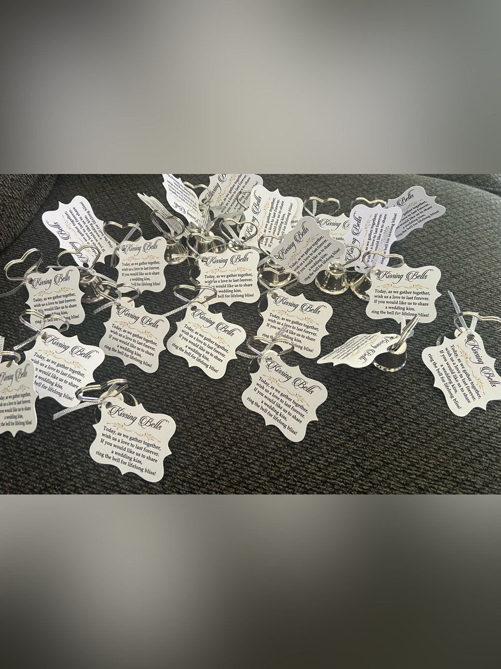 23 Heart Shaped Pre-made up Kissing Bells/name tag holders with Tags